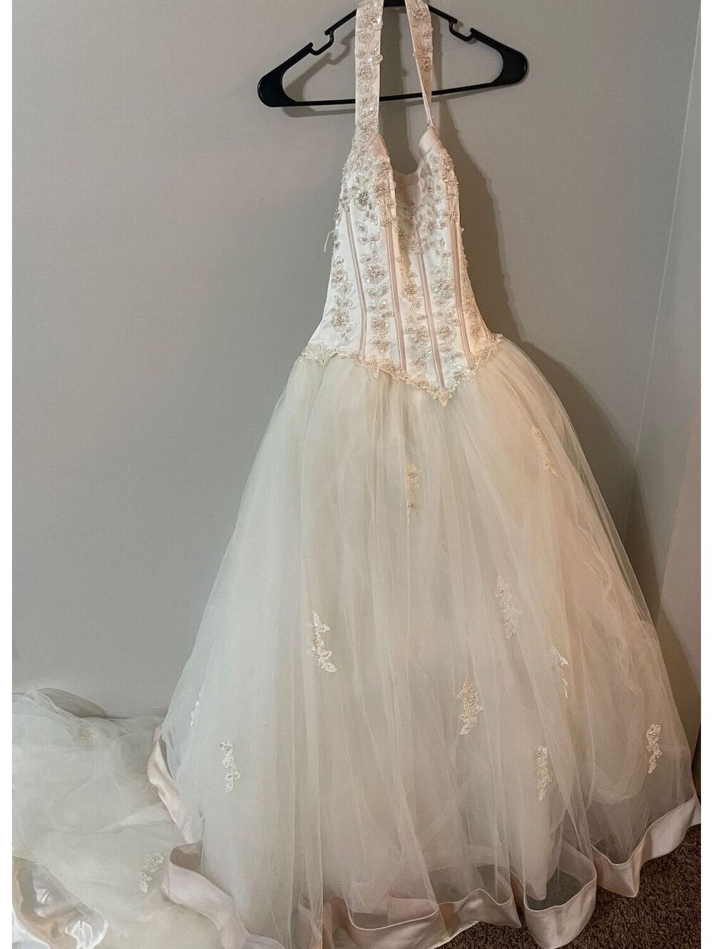 Vintage David's Bridal Michaelangelo Beaded Corset Halter Wedding Dress – Size 8